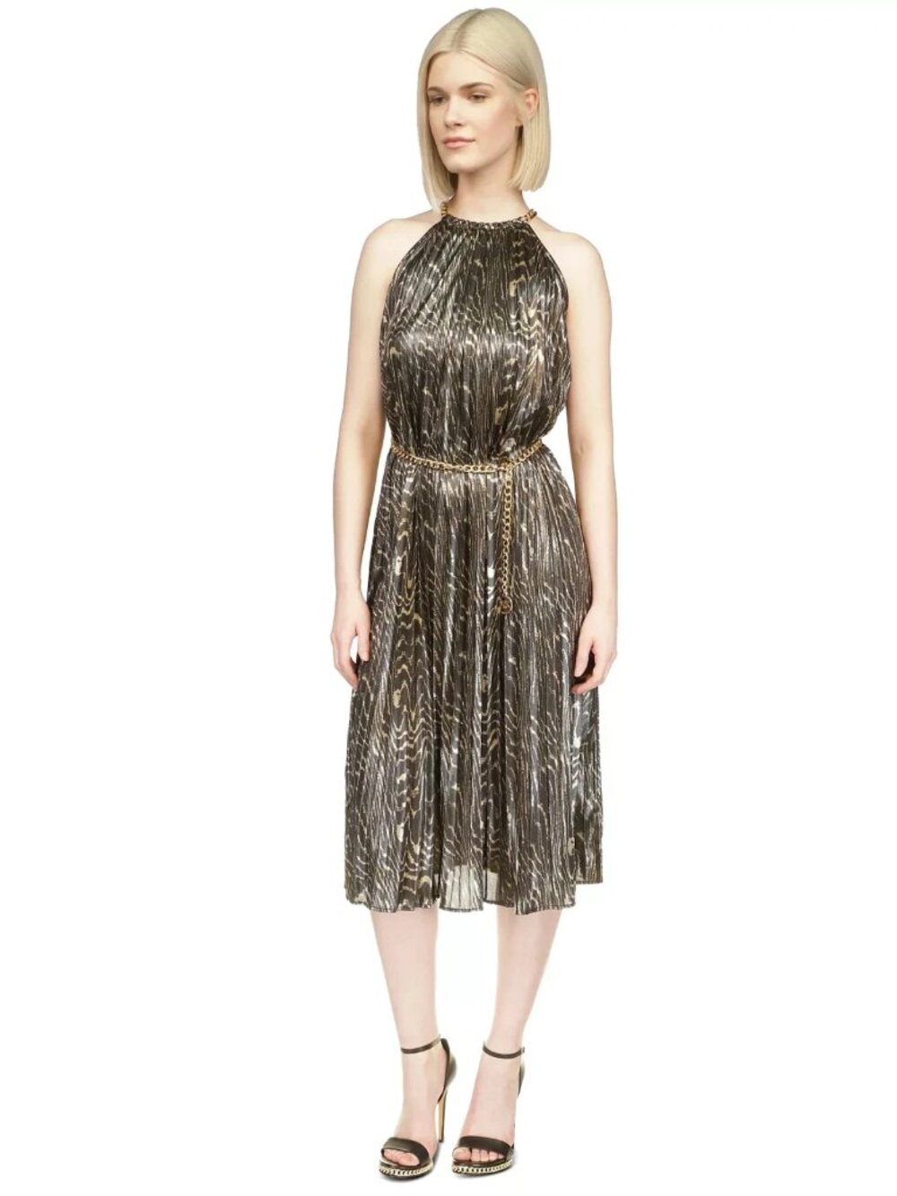 MICHAEL Michael Kors Women’s Animal-Print Pleated Midi Dress Size M